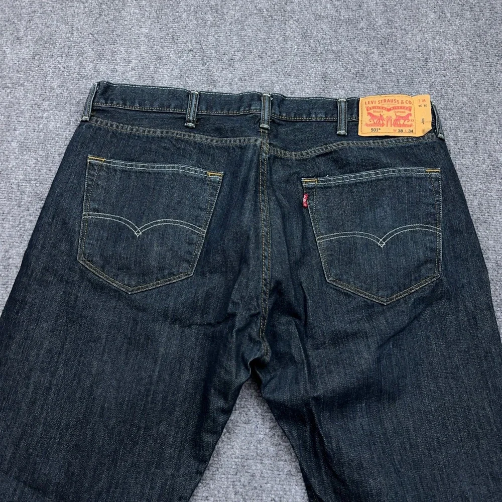 Levis 501 Original Fit Jeans Mens 38x34 Dark Indigo Dimensional Rigid Button Fly
